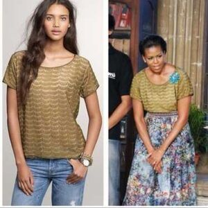 J. Crew Brown and Tan Lace Short Sleeve Blouse Top Size XS